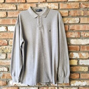 Polo Ralph Lauren Gray Long Sleeved 2 Button Knit Shirt. XL